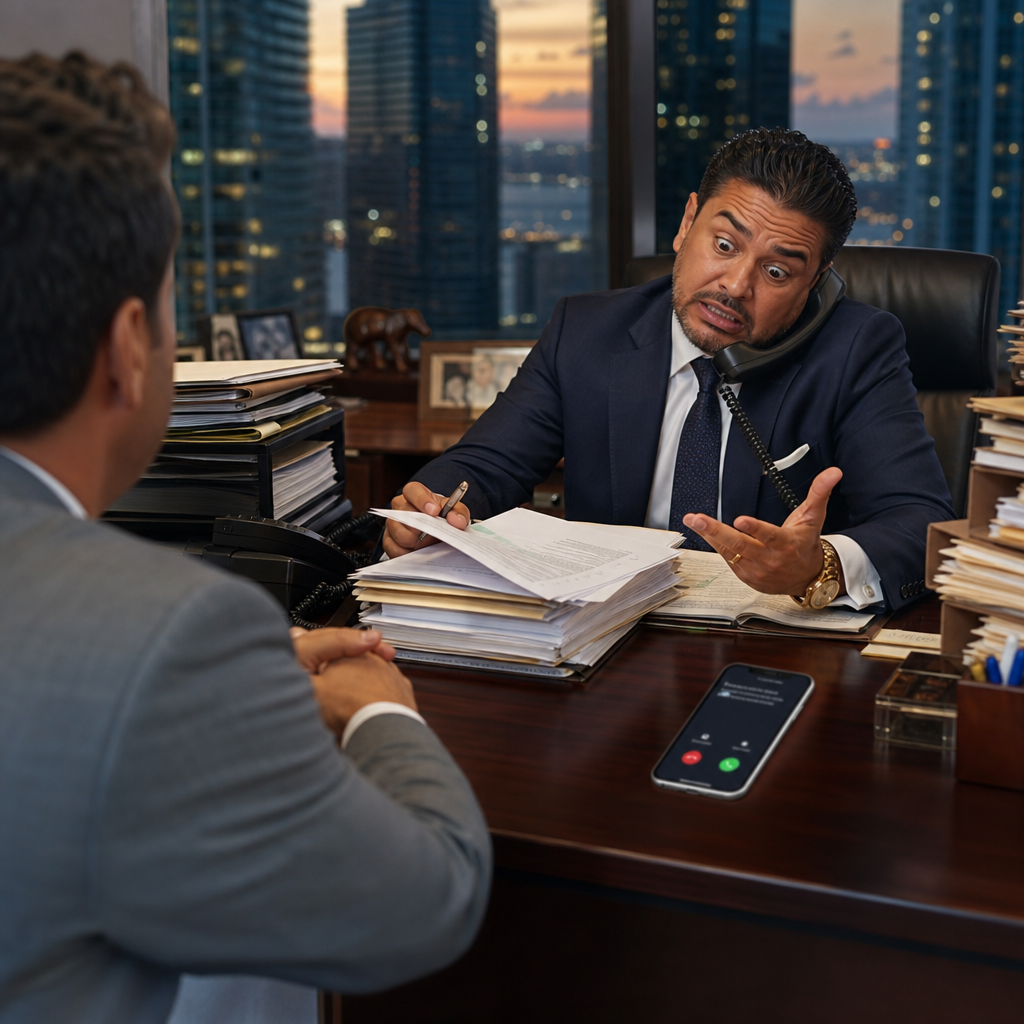 Law office missing a retainer call during a meeting